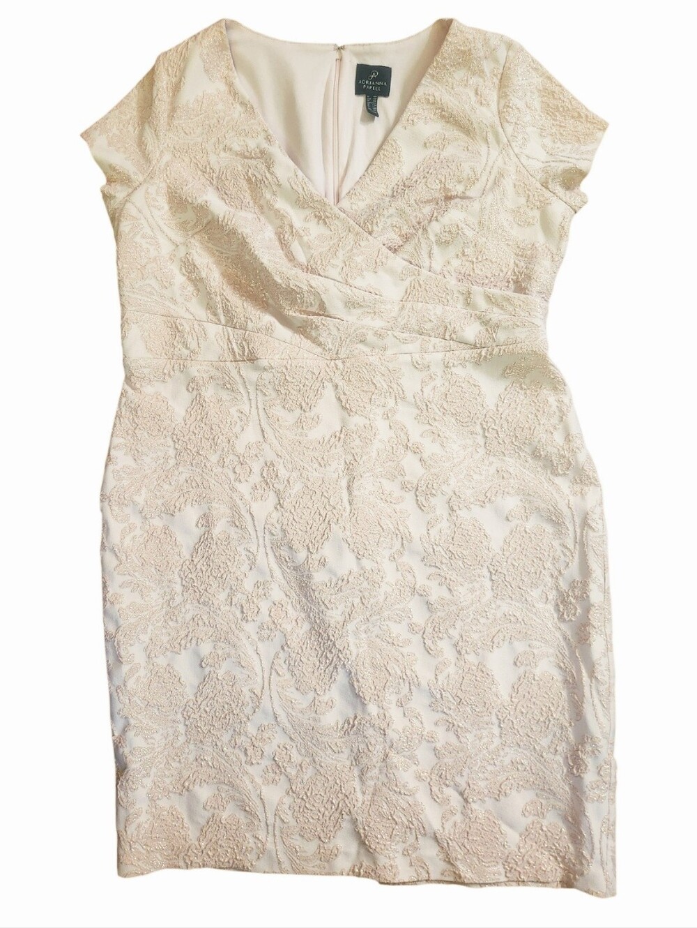 ADRIANNA PAPELL Pale Pink & Gold Jacquard Sheath Dress - Size 14W - Picture 12 of 16